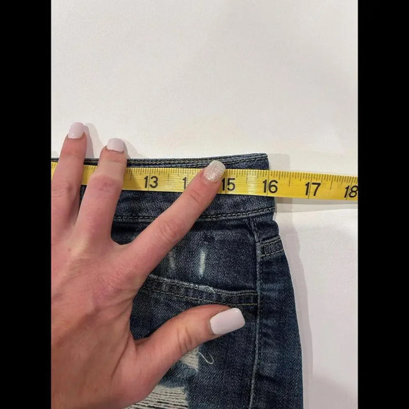 WOMEN'S GUESS CUT OFF DISTRESSED DENIM JEANS SHORTS Dark Blue Sz 26 Stretch Low - Picture 7 of 8